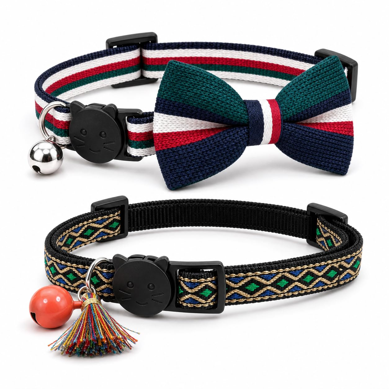 SIKHOMVA 2 Pack Adjustable Breakaway Cat Collars with Bells for Boy Cats