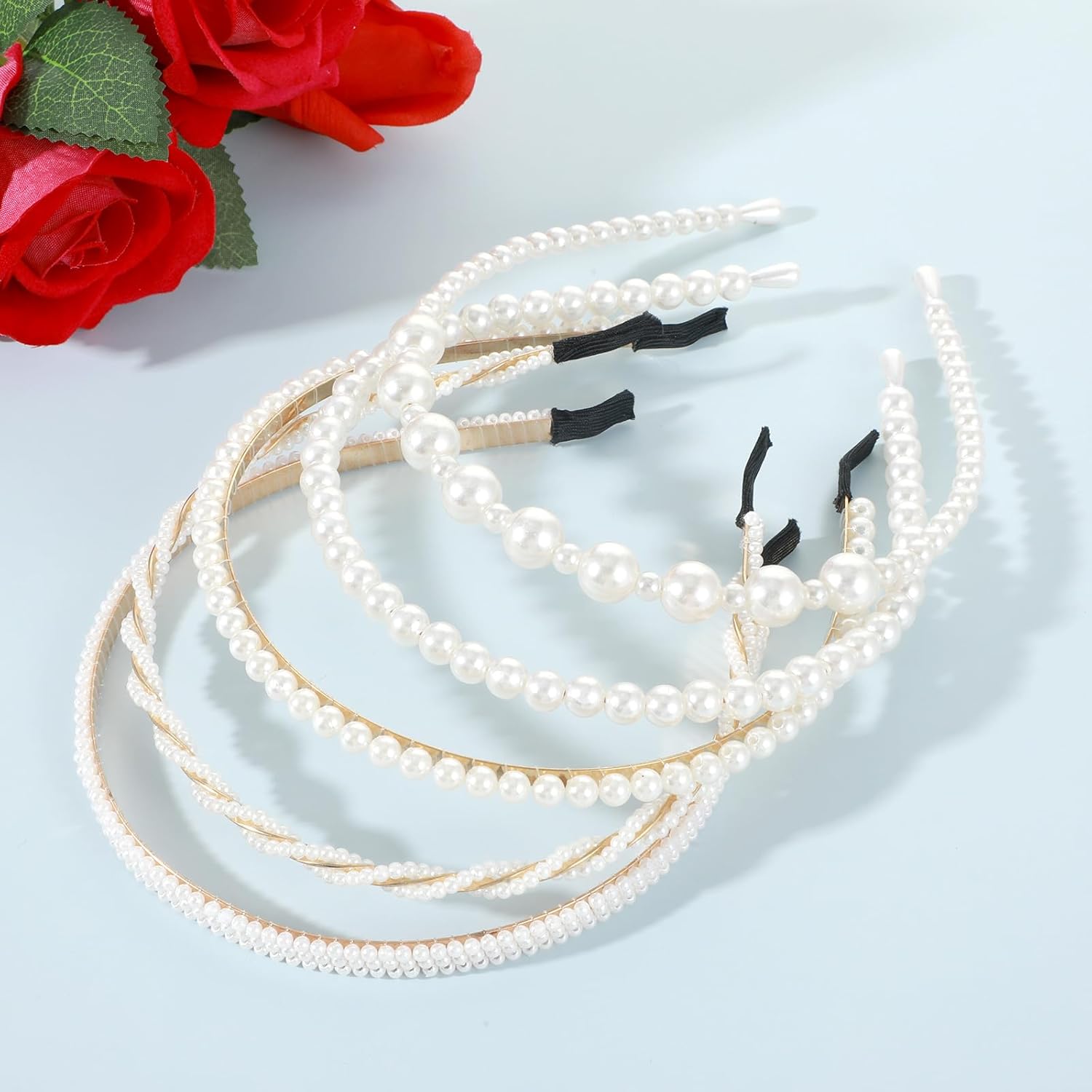 5PCS Pearl Headbands for Women White Pearl Headband for Girls Non Slip Bridal Headband for Wedding Party Pearls Hair Accessories Christmas Gifts - Image 4