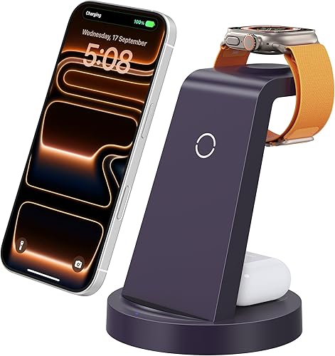 Miniatura 8 de Estación de carga 3 en 1 para iPhone, cargador inalámbrico para iPhone 17 16e 16 15 14 13 12 11 X Pro Max y Apple Watch - Estación de carga Negro