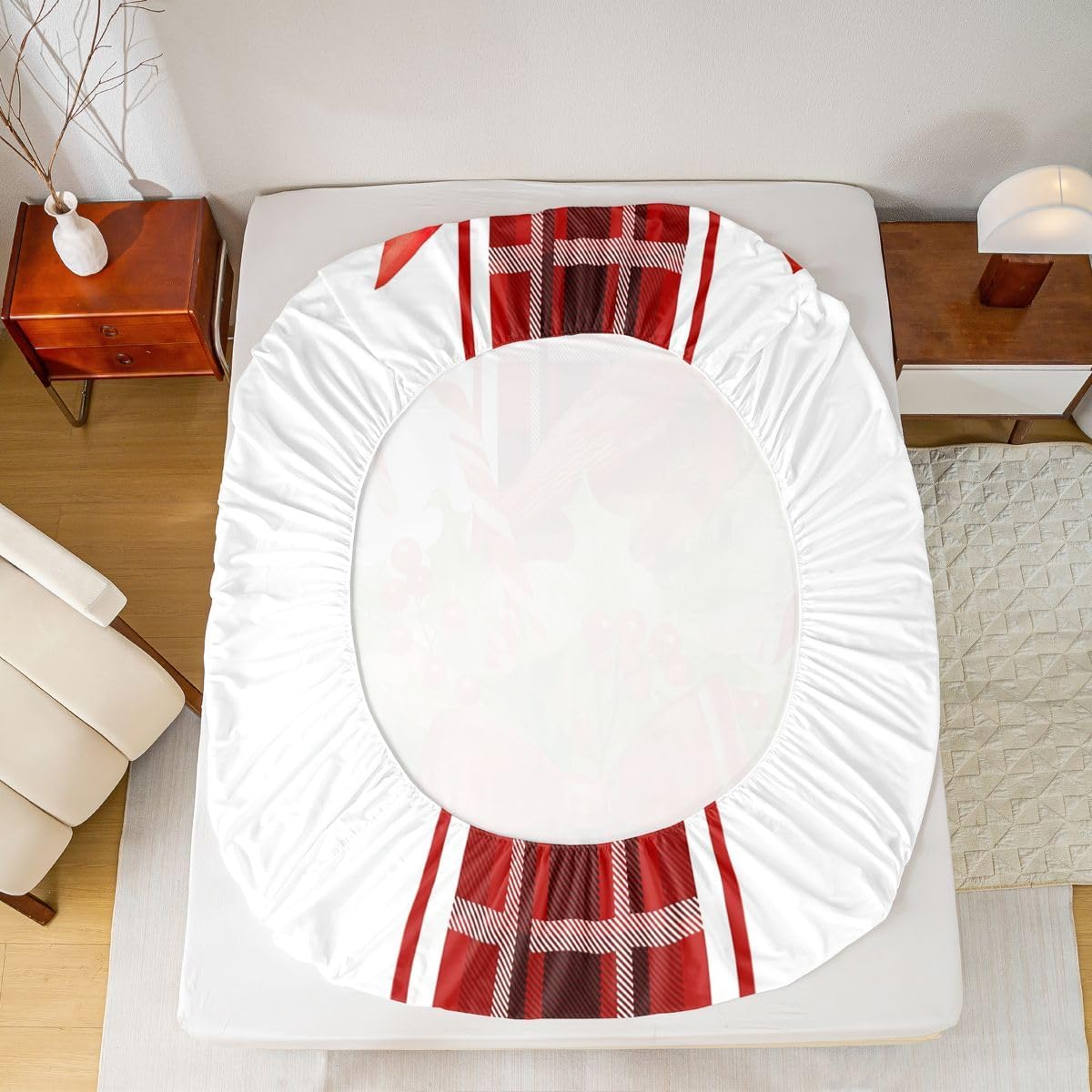 Red Cardinal Bed Sheets for Wife Women Men, Bow Knot Geometric Lattice Fitted Sheet Cute Wild Animals Bird Sheets Full, All Season Holly Leaves Bed Set, Room Decor Aesthetic