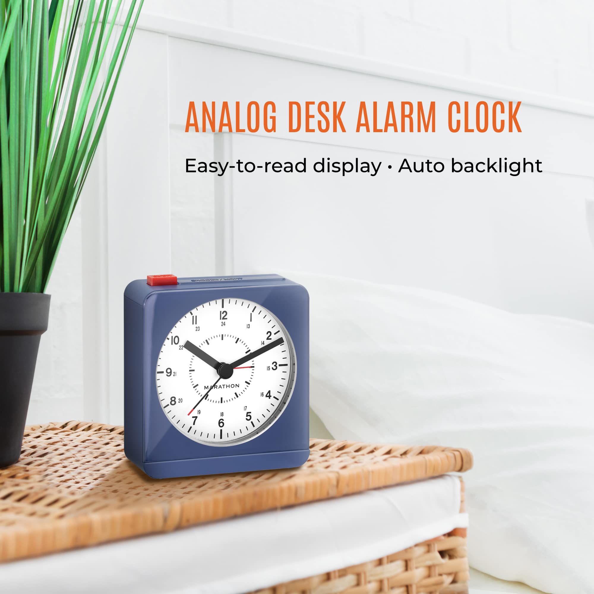 Marathon CL030053SV Classic Silent Sweep Alarm Clock with Auto