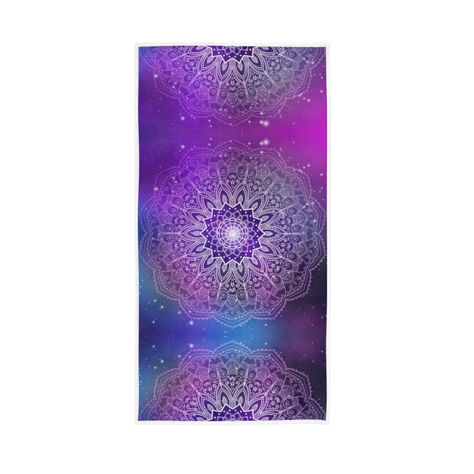 LSRCPD Purple Mandala Flower on Galaxy Space Stars Tribal Ethnic Design Soft Hand Bath Towel 30" x 15" Thin Fast Drying Absorbent Soft Towels for Kitchen Gym Spa Hotel Beach