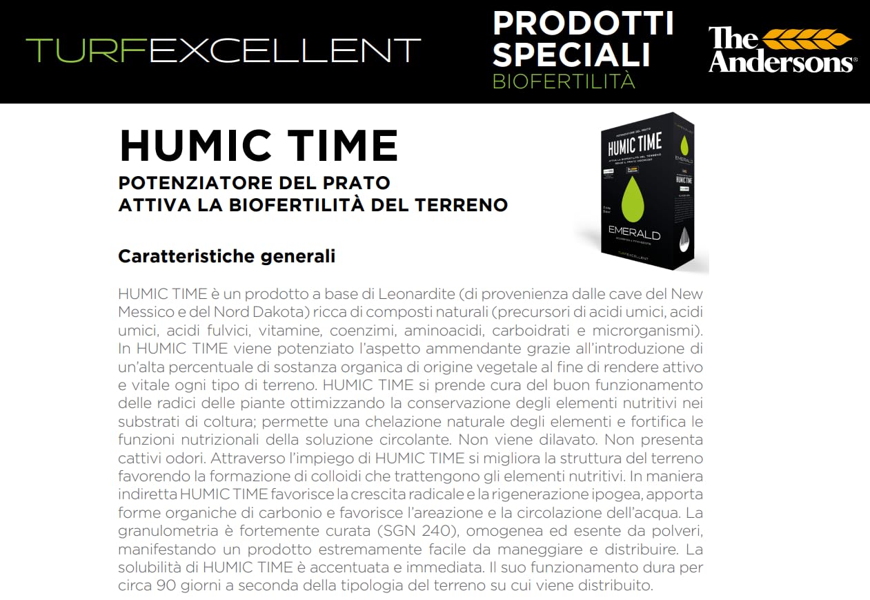 Emerald HUMIC TIME,Turf Excellent, Concime Fertilizzante Potenziatore del Prato,attiva la Biofertilità del terreno, 1,5kg (2)