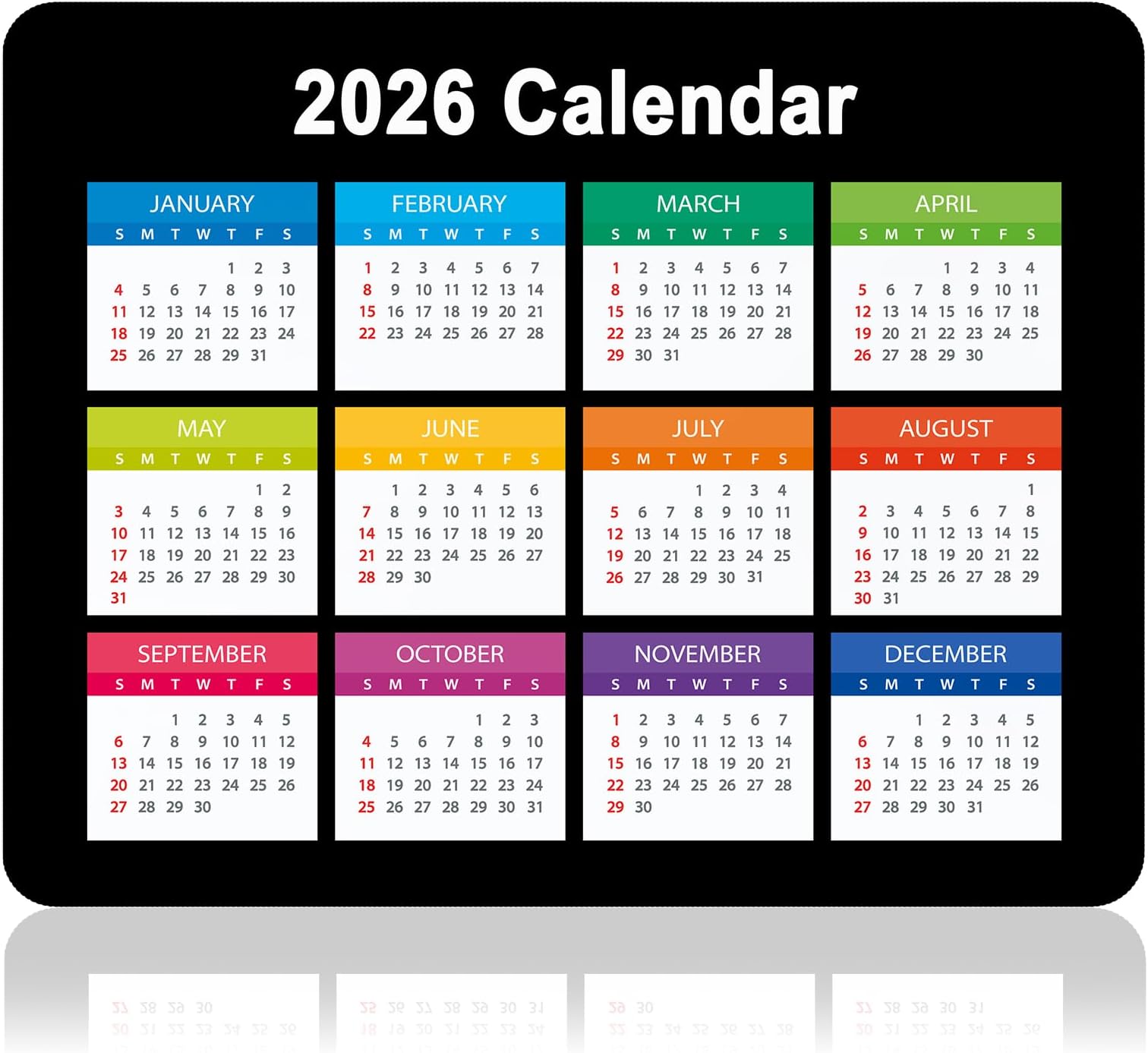 Dapesuom 2026 Calendar Mouse Pad, Computer Mousepad with Stitched Edges for Wireless Mouse, Waterproof Mouse Mat with Non-Slip Rubber Base, Ergonomic Mouse Pads for Gaming, 9.8 x 7.8 in, Horizontal