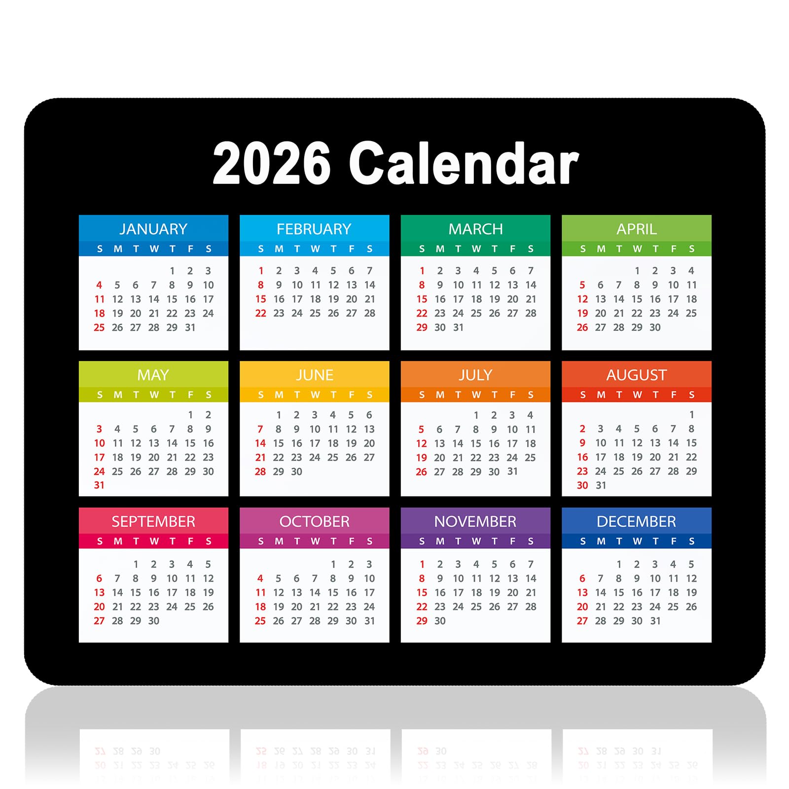Dapesuom 2026 Calendar Mouse Pad, Computer Mousepad with Stitched Edges for Wireless Mouse, Waterproof Mouse Mat with Non-Slip Rubber Base, Ergonomic Mouse Pads for Gaming, 9.8 x 7.8 in, Horizontal