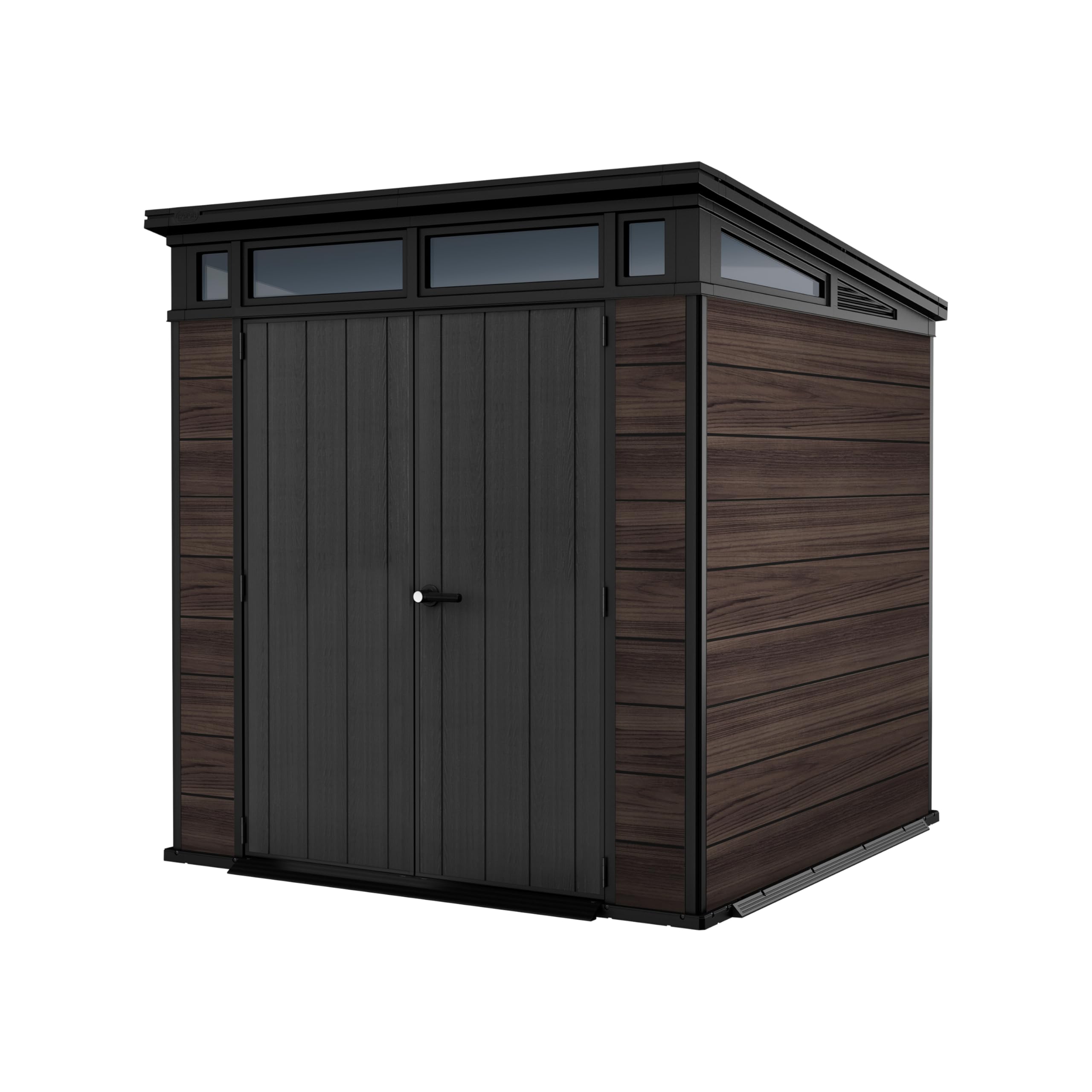 Keter Signature Rosewood 7x7 - Caseta Jardin, 216x218x226 cm y 4,7 m2, Suelo, Sistema de ventilación, Puerta, Resistente al Agua, Color Marrón