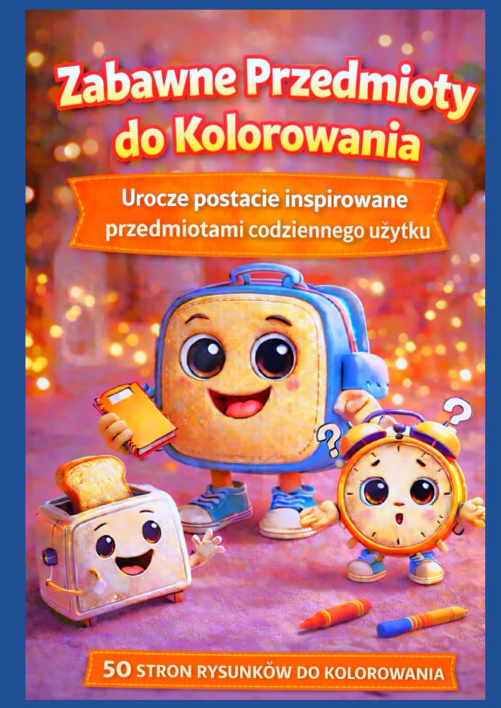 Zabawne Przedmioty do Kolorowania: Urocze postacie inspirowane przedmiotami codziennego użytku - 50 rysunków – Co druga strona pusta do dekoracyjnego oprawienia -