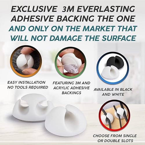 Miniatura 2 de Prácticos clips para cables  Soportes para cables compactos y adhesivos para organización de cables  Protectores de cables con respaldo adhesivo