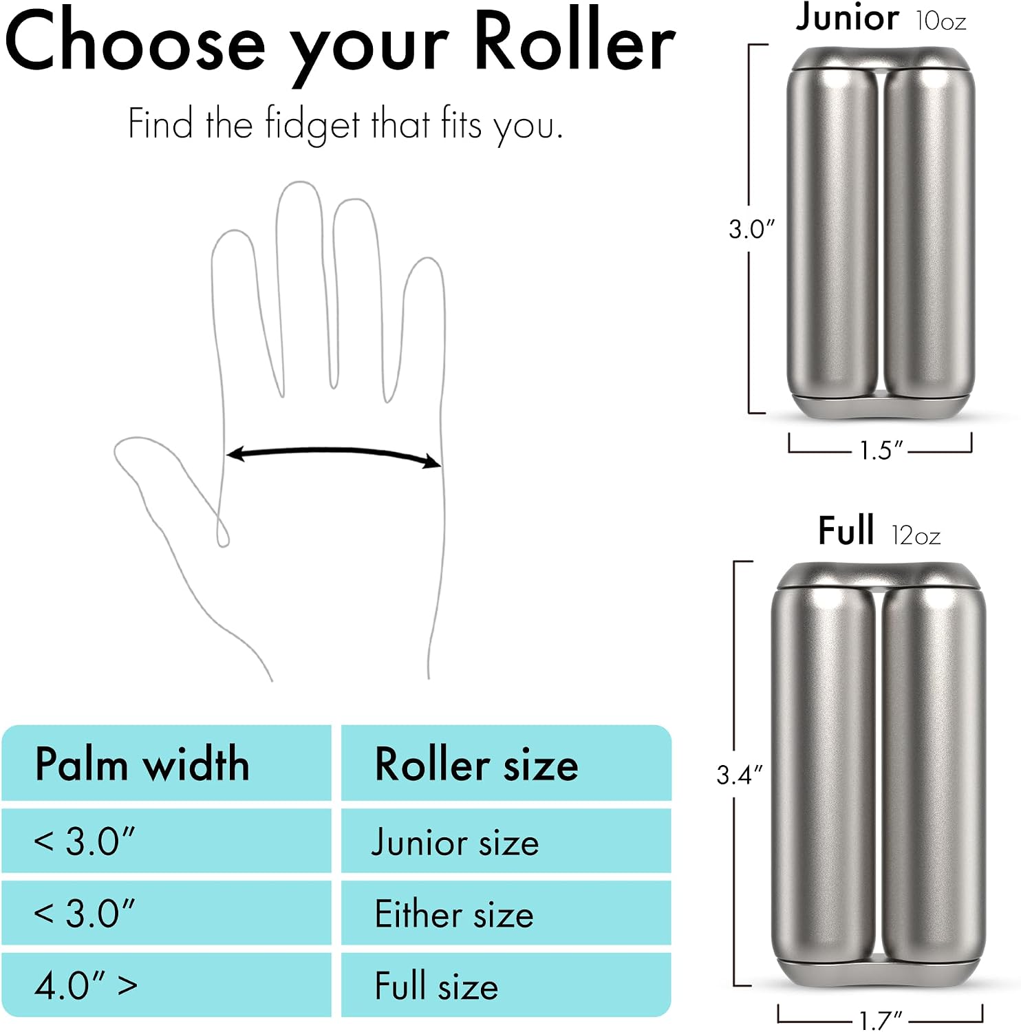 ONO Roller - Handheld Fidget Toy for Adults | Help Relieve Stress, Anxiety, Tension | Promotes Focus, Clarity | Compact, Portable Design (Matte, Full Size - Stainless Steel)