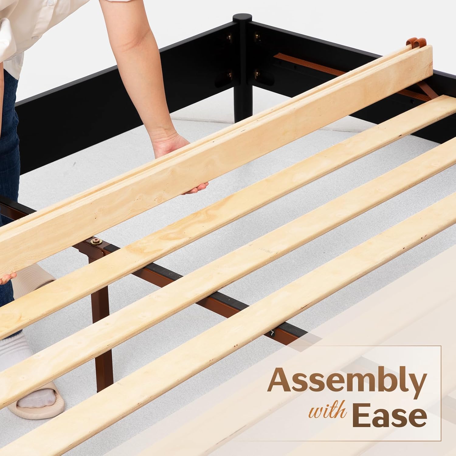 Howizz Lenia Queen Size Solid Wood Bed Frame with Headboard, 14 Inch Rustic Farmhouse Acacia Platform Bed, Easy Assembly, No Box Spring Needed, Teak Brown Color (Lenia Collection)