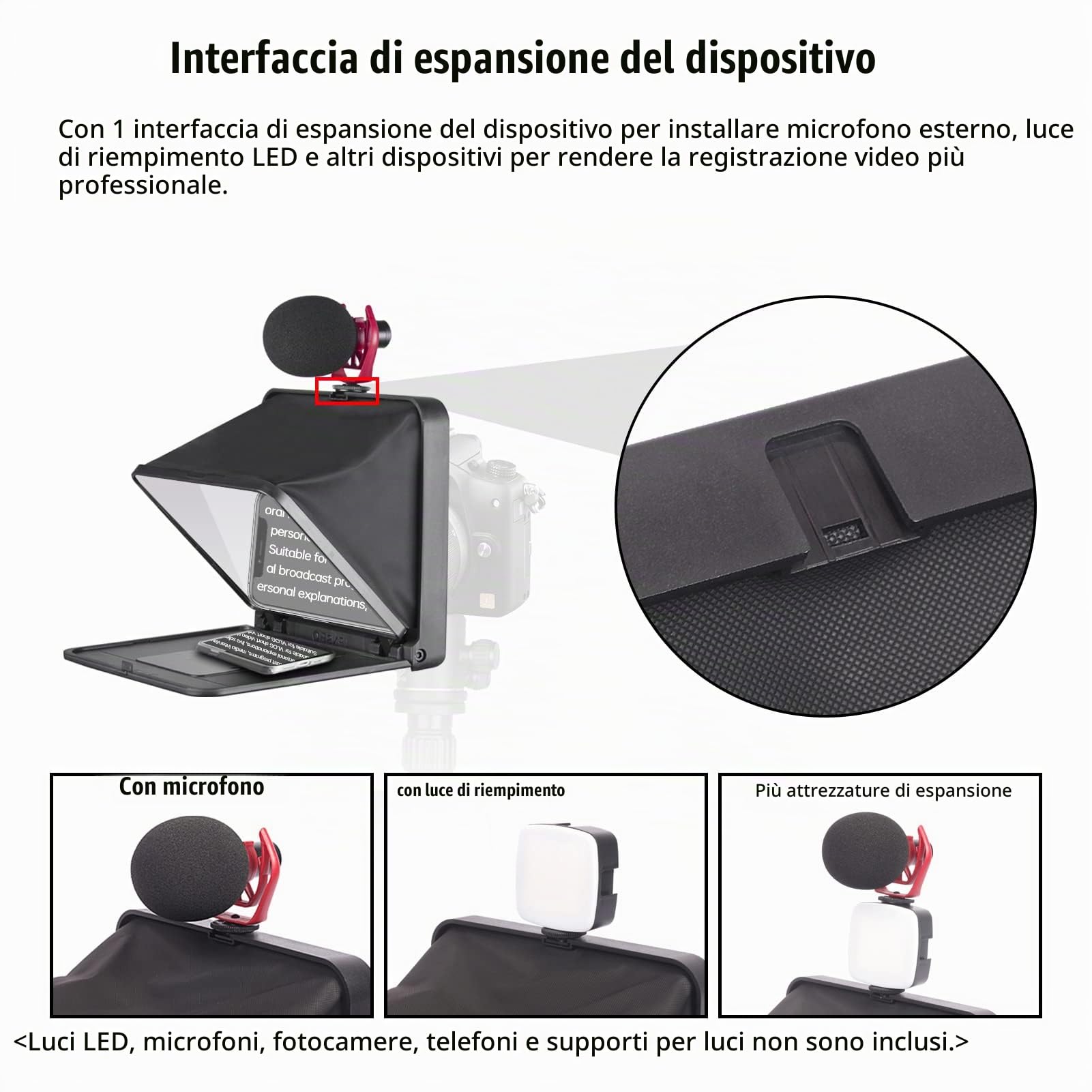 Bewinner Teleprompter con Telecomando, Teleprompter Portatile Pieghevole con Anello Adattatore da 49 Mm, 52 Mm, 58 Mm, 62 Mm, 67 Mm, 72 Mm, 77 Mm per Fotocamera SLR Tablet Smartphone
