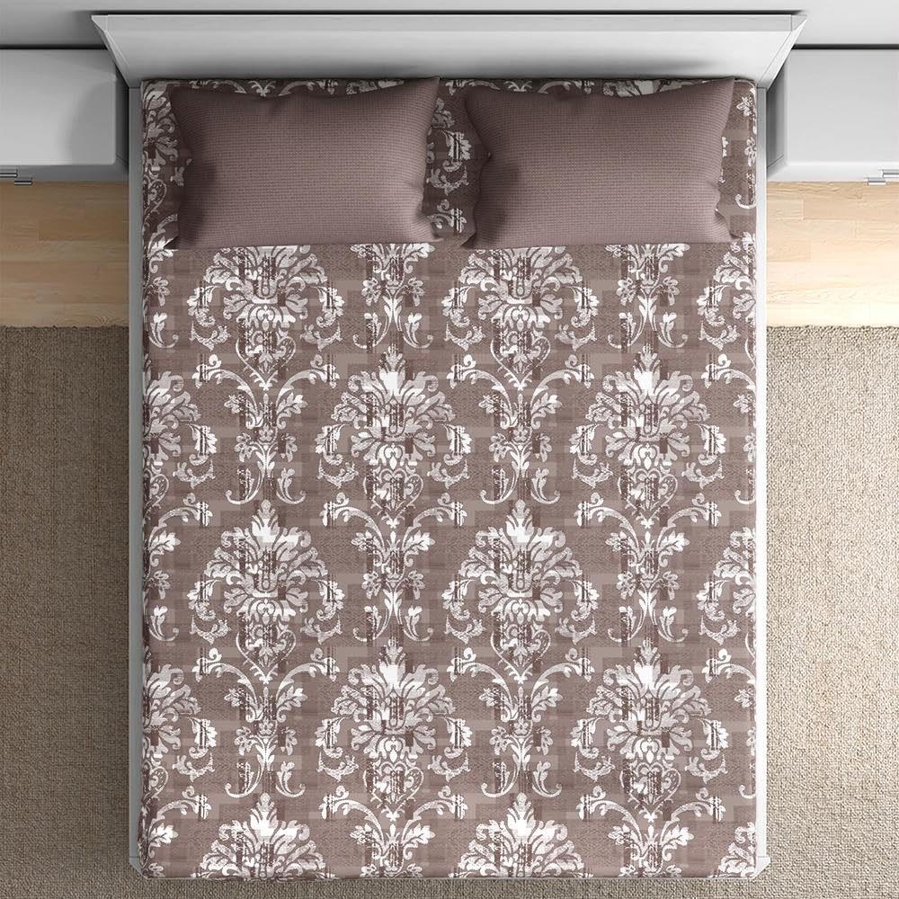 Wakefit Cotton Flat Bedsheet | 160 TC Bedsheet for King Size Bed with 2 Pillow Covers | Ross Brown - 104x104 inches