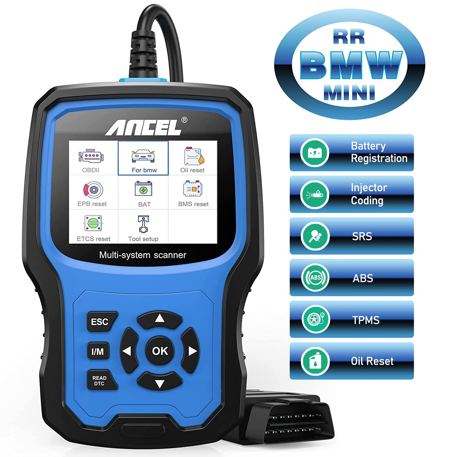 ANCEL BM700 BMW Full Systems Diagnostic Scan Tool All ​Function OBD1 OBD2 Scanner with Car Battery R