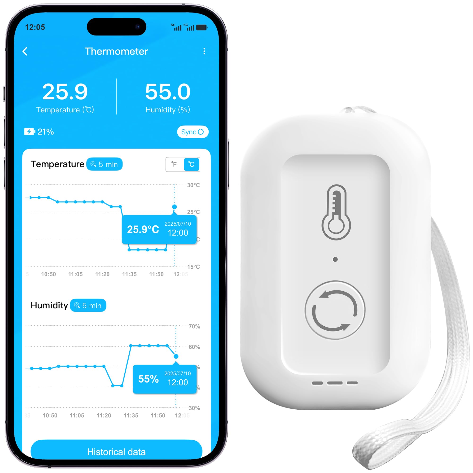 MMU WiFi Thermometer Hygrometer, Smart Luftfeuchtigkeit Temperatur Sensor mit App Benachrichtigung Alarm, Datenspeicherung, Fernmonitor für Zimmer, Kinderzimmer, Gewächshaus, Humidor, Weinkeller