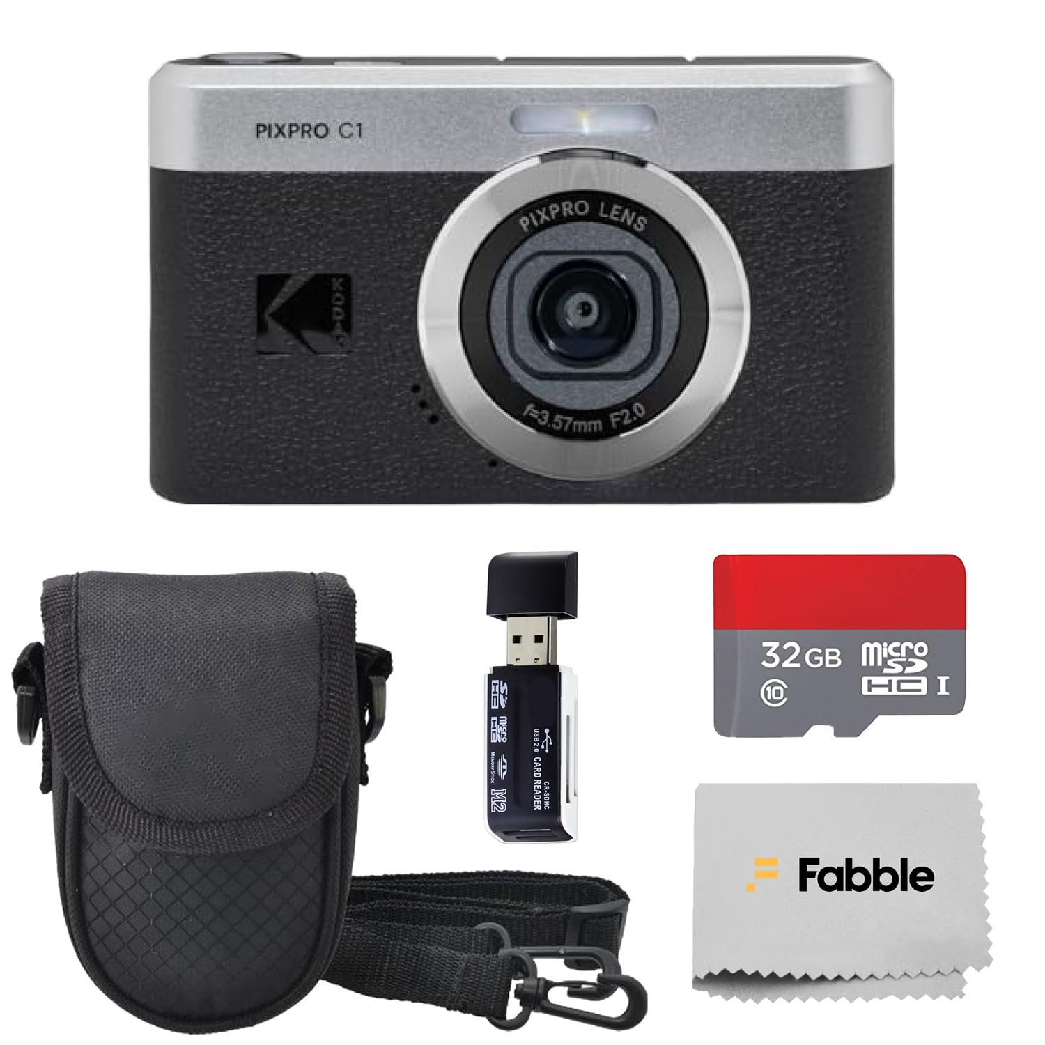 Kodak PIXPRO C1 Compact Digital Camera (Black) with 32GB microSDHC Card, Protective Camera Case, High Speed USB Card Reader, USB-C Cable, AC Adapter, Manufacturer Accessories-image-9