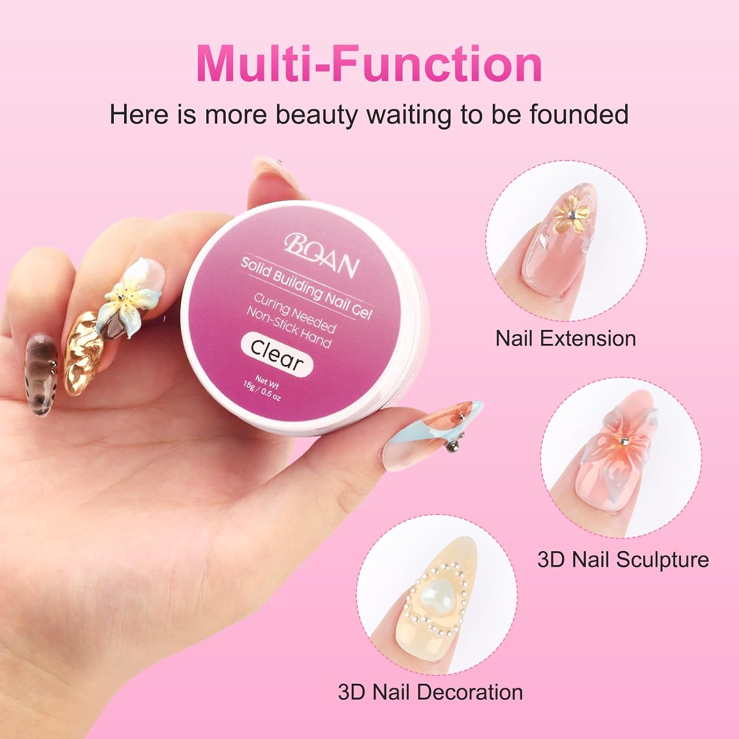 BQAN 3D Sculpting Gel for Nail Art, 2Pcs White & Clear, 3D Molding Gel