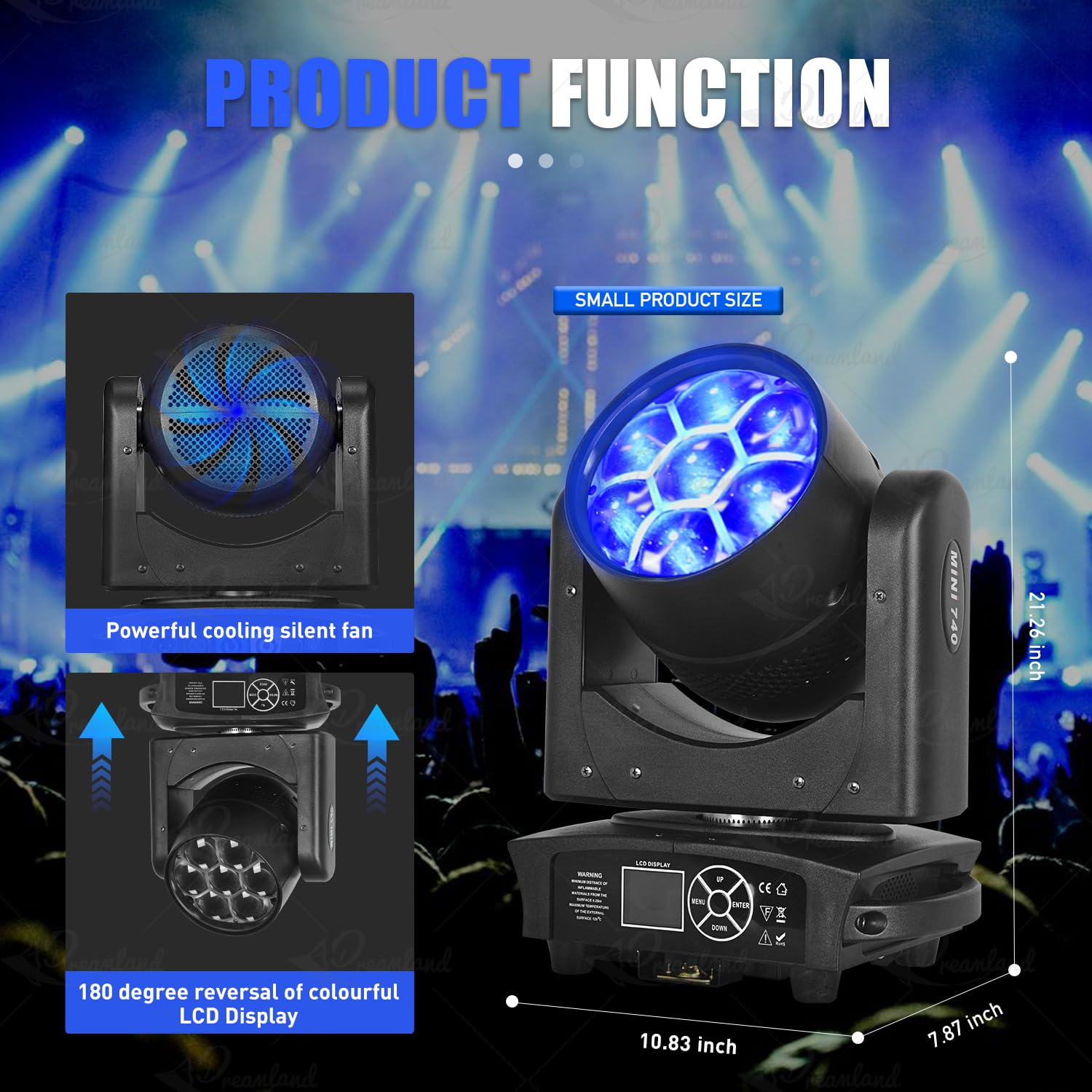 Dreamland Mini lampes DJ à tête mobile 7 x 40 W RGBW 4 en 1 - Faisceau zoom - Effet d'éclairage de scène avec son DMX - Contrôle automatique - Pour fêtes, club, concert, mariage, discothèque, Noël