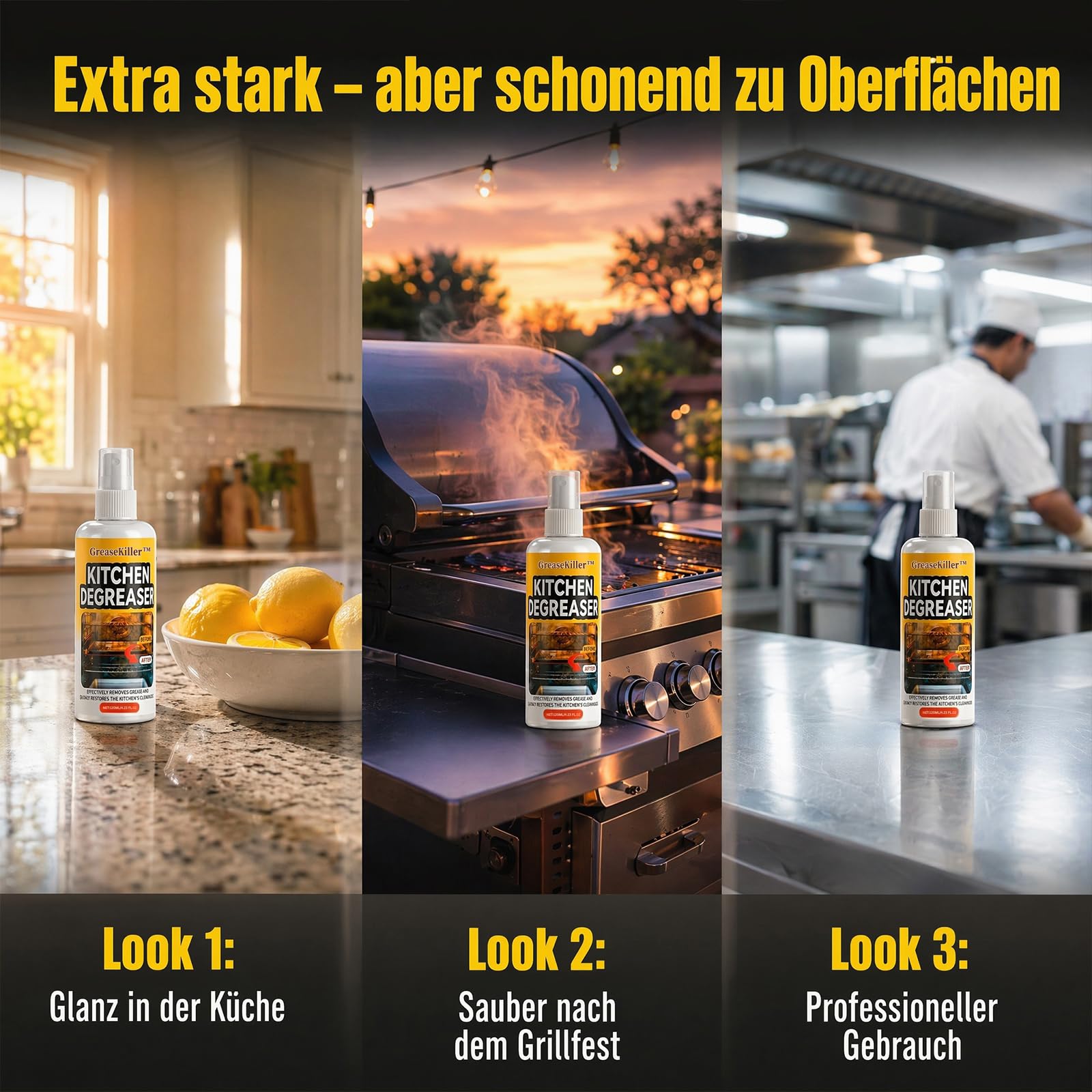 Grease Killer Spray, 2026 Neu Fast-Acting Heavy-Duty Grill Degreaser Spray, Biologisch Abbaubar, Kraftvoll Gegen Eingebranntes & Verkrustungen, Grillrost, Edelstahl, Gusseisen, Air Fryer (1 Flasche)