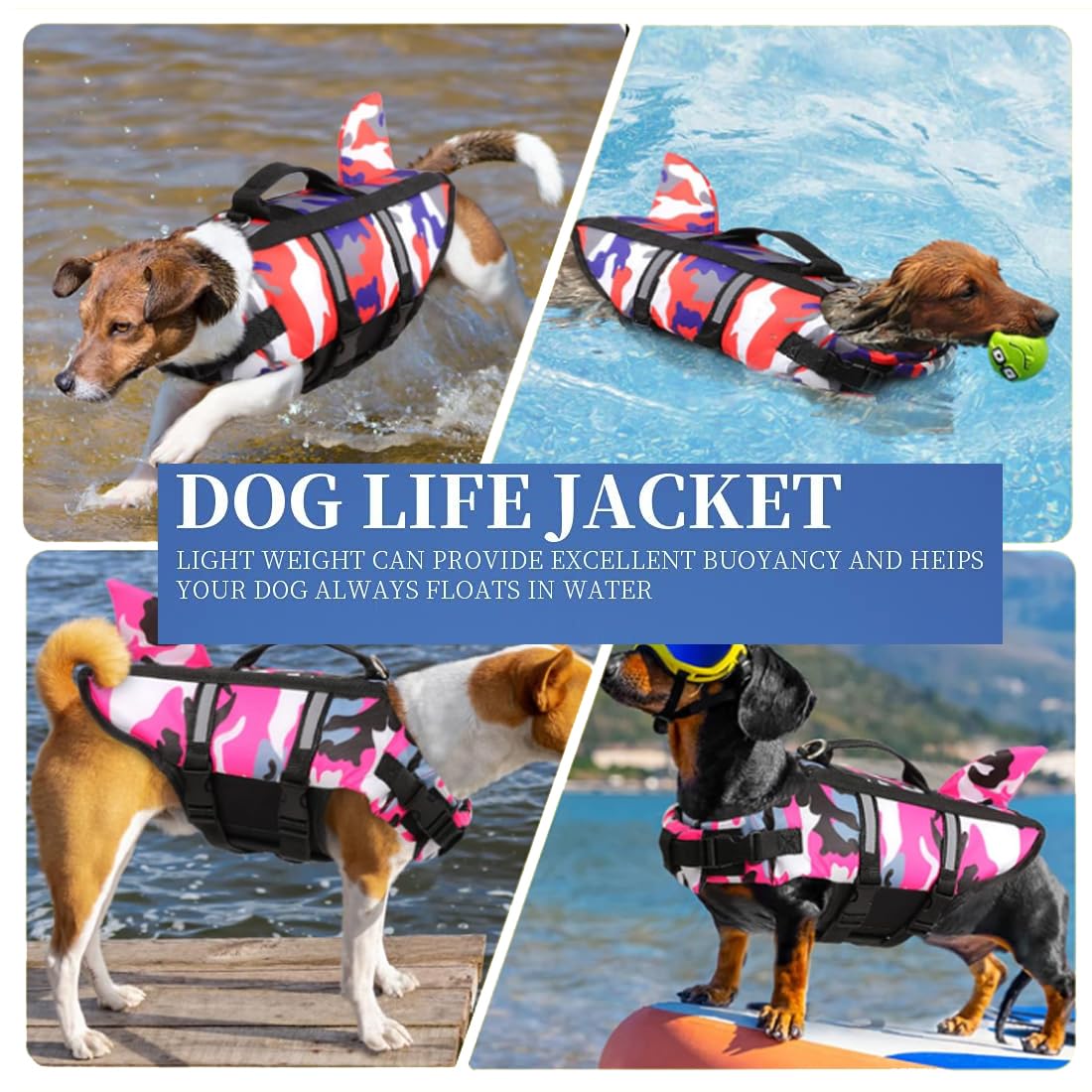 Gilet de Sauvetage pour Chien, Gilet de Sauvetage pour pour Petit, Moyen et Grand Chien avec poignée et réfléchissant, avec Une Bonne flottabilité, pour Piscine, Plage et Bateau Camo Bleu, XL