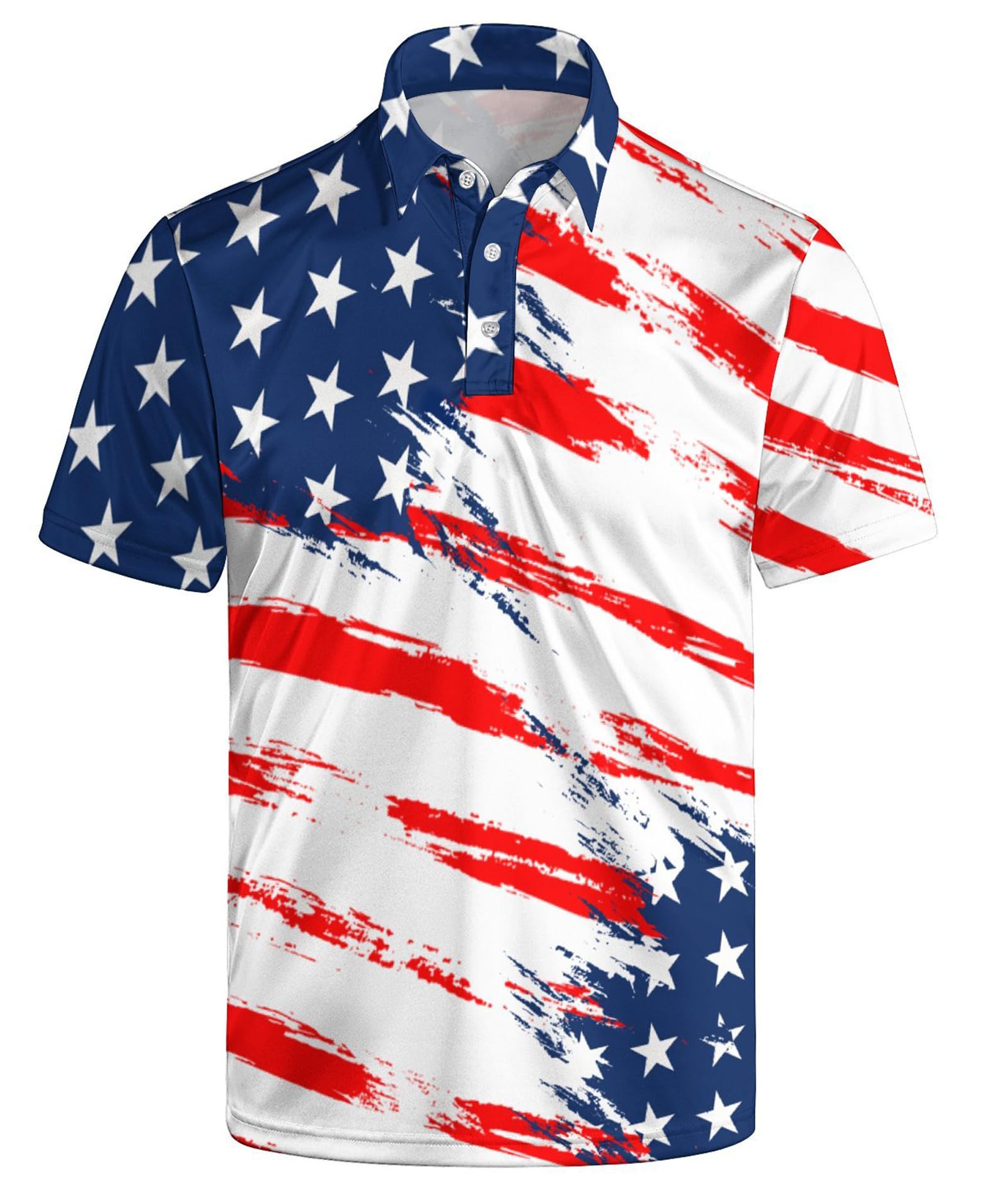 PZTZH Golf Polo Shirts for Men Funny Print Dry Fit Short Sleeve Performance Golf Shirts Moisture Wicking Polo Shirts, American Flag, 3XL