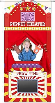 Doorway Puppet Theater with 2 Adjustable Rods 31x67 In Red Yellow Foldable Hanging Puppet Show Theater for Kids Pretend Play Hand Puppets Educational Kids Activities Toys Easy to Set Up Put Away