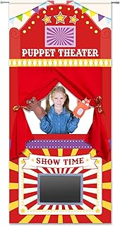 Doorway Puppet Theater with 2 Adjustable Rods 31x67 In Red Yellow Foldable Hanging Puppet Show Theater for Kids Pretend Play Hand Puppets Educational Kids Activities Toys Easy to Set Up Put Away