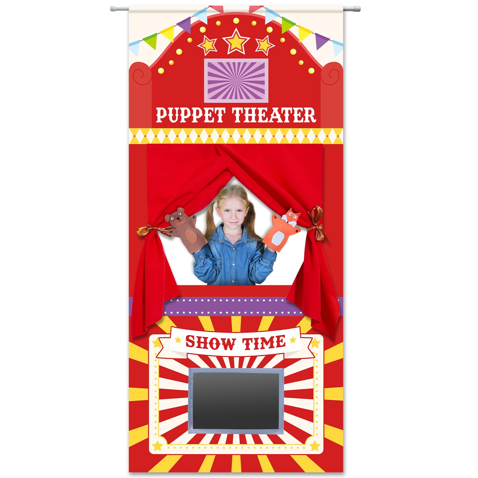 gisgfim doorway puppet theater with 2 adjustable rods 31x67 in red yellow foldable hanging puppet show theater for pretend play hand puppets educational activities easy to set up put away