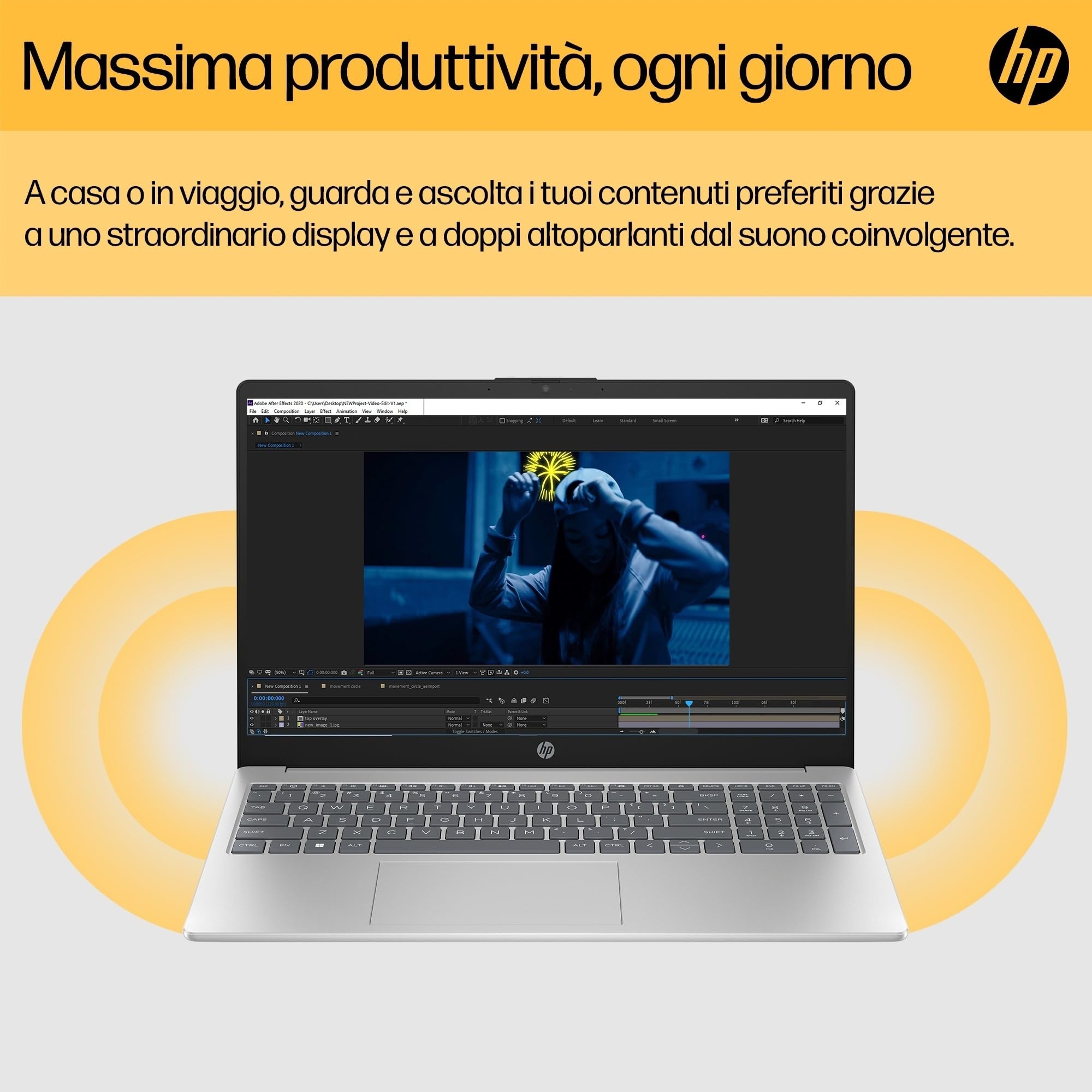 HP Laptop 15-fc0021sl, PC Portatile 15", Display FHD, Notebook, (AMD Ryzen 7 7730U, RAM 16GB, SSD 1TB, Windows 11), Computer Portatile, Uso quotidiano, Tastiera Italiana, QWERTY, Argento