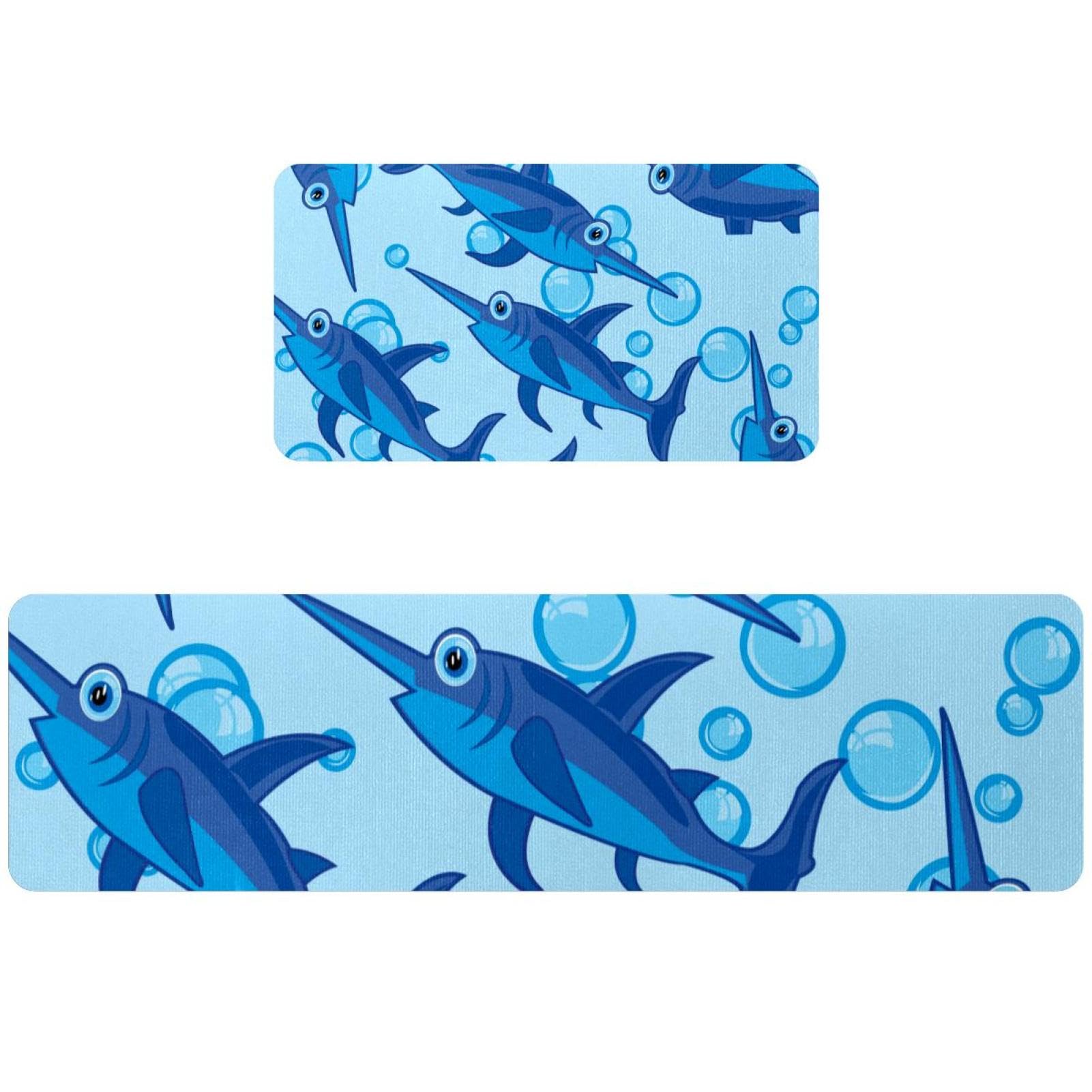 Tapis de cuisine antidérapants lavables espadon bleu buanderie