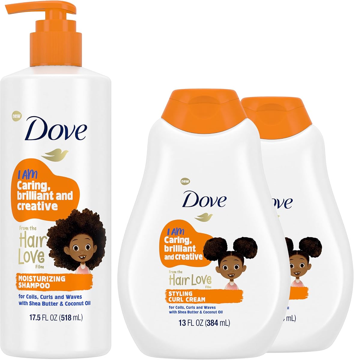 Dove Kids Moisturizing Shampoo + Styling Curl Cream Twin Pack – “Hair Love” Curly Hair Products for Kids, Coconut Cookie Scent (3 Piece Set)