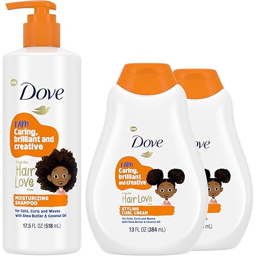 Dove Kids Moisturizing Shampoo + Styling Curl Cream Twin Pack – “Hair Love” Curly Hair Products for Kids, Coconut Cookie Scent (3 Piece Set)