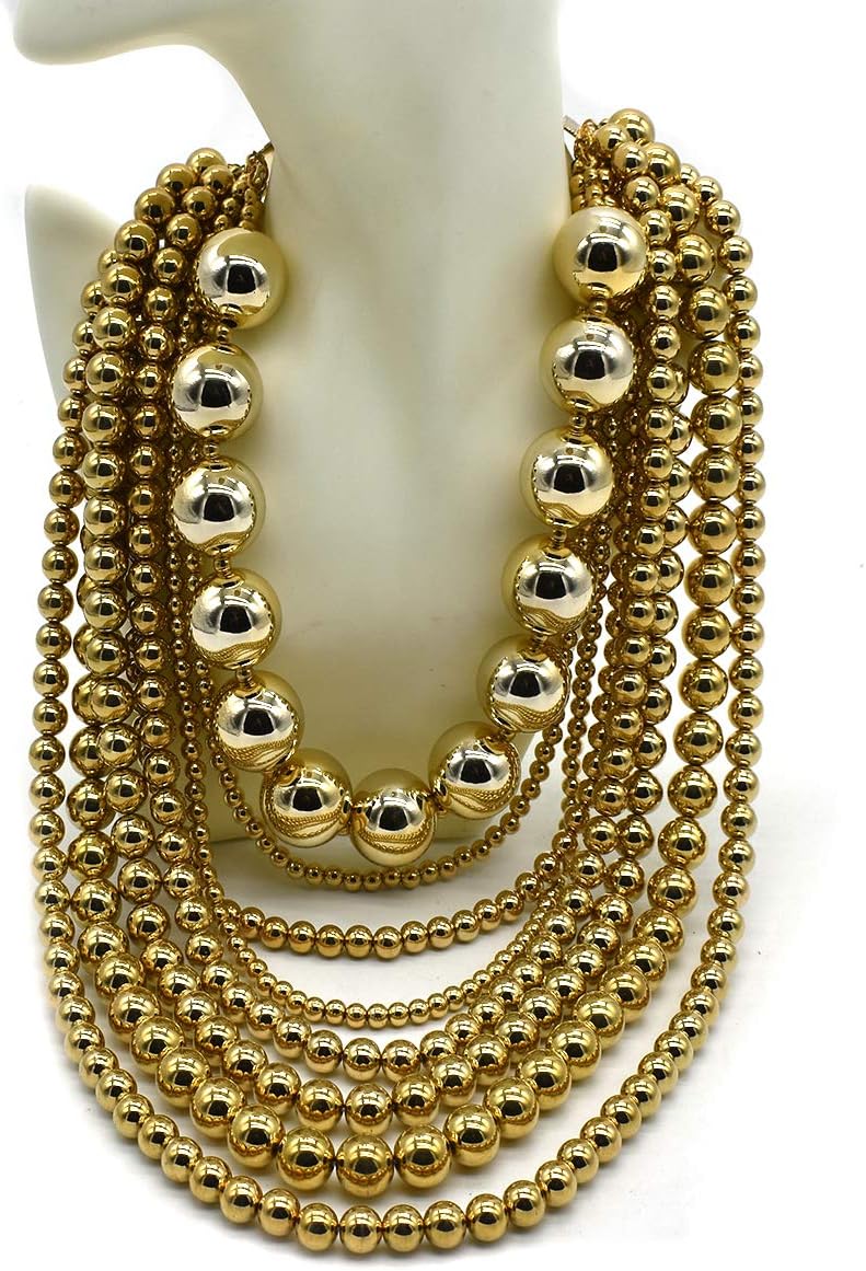 Imitation Pearl Necklace for Women Multi Strand Beaded Bib Necklace Chunky Pearl Statement Necklace Costume Jewelry Pearl Necklace and Earring Set