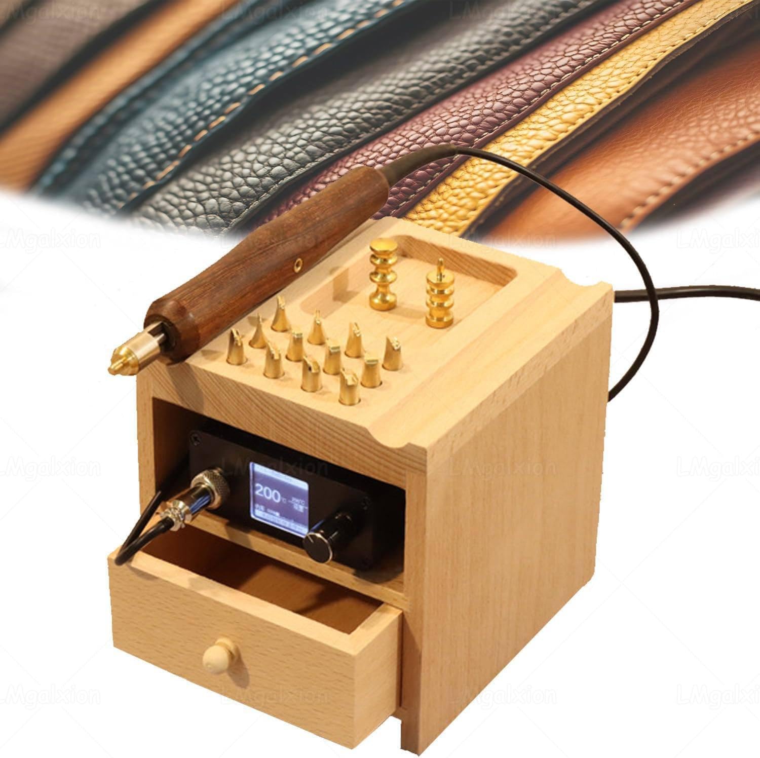 Macchina elettrica per stirare e arricciare la pelle con termostato intelligente (50-500 °C), 12 teste di piegatura, 2 teste di smerigliatura, design compatto per la casa fai da te e per officine in