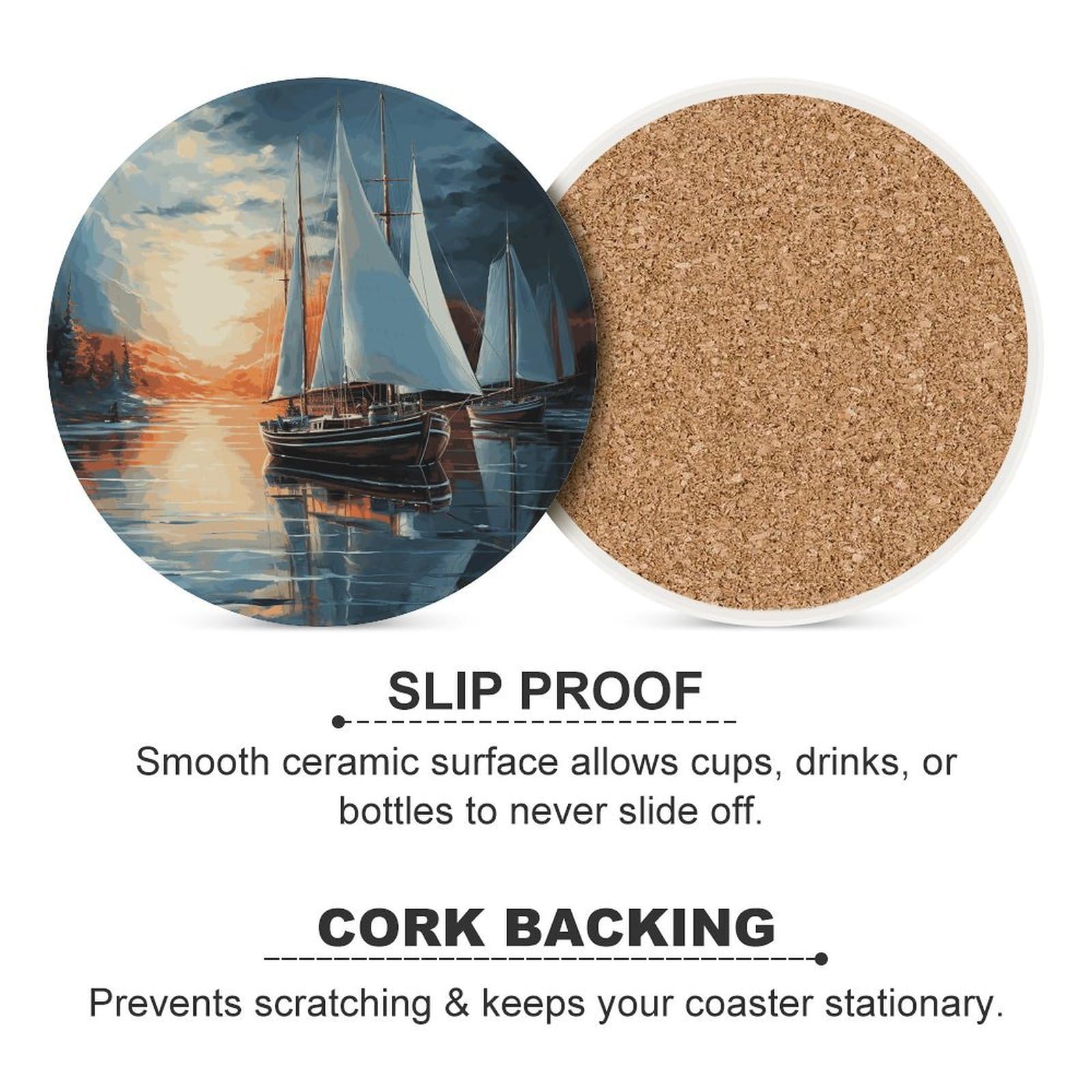 Sottobicchieri in ceramica con supporto per tavolino da caffè, con base in sughero, per bevande fredde o calde, 10 cm