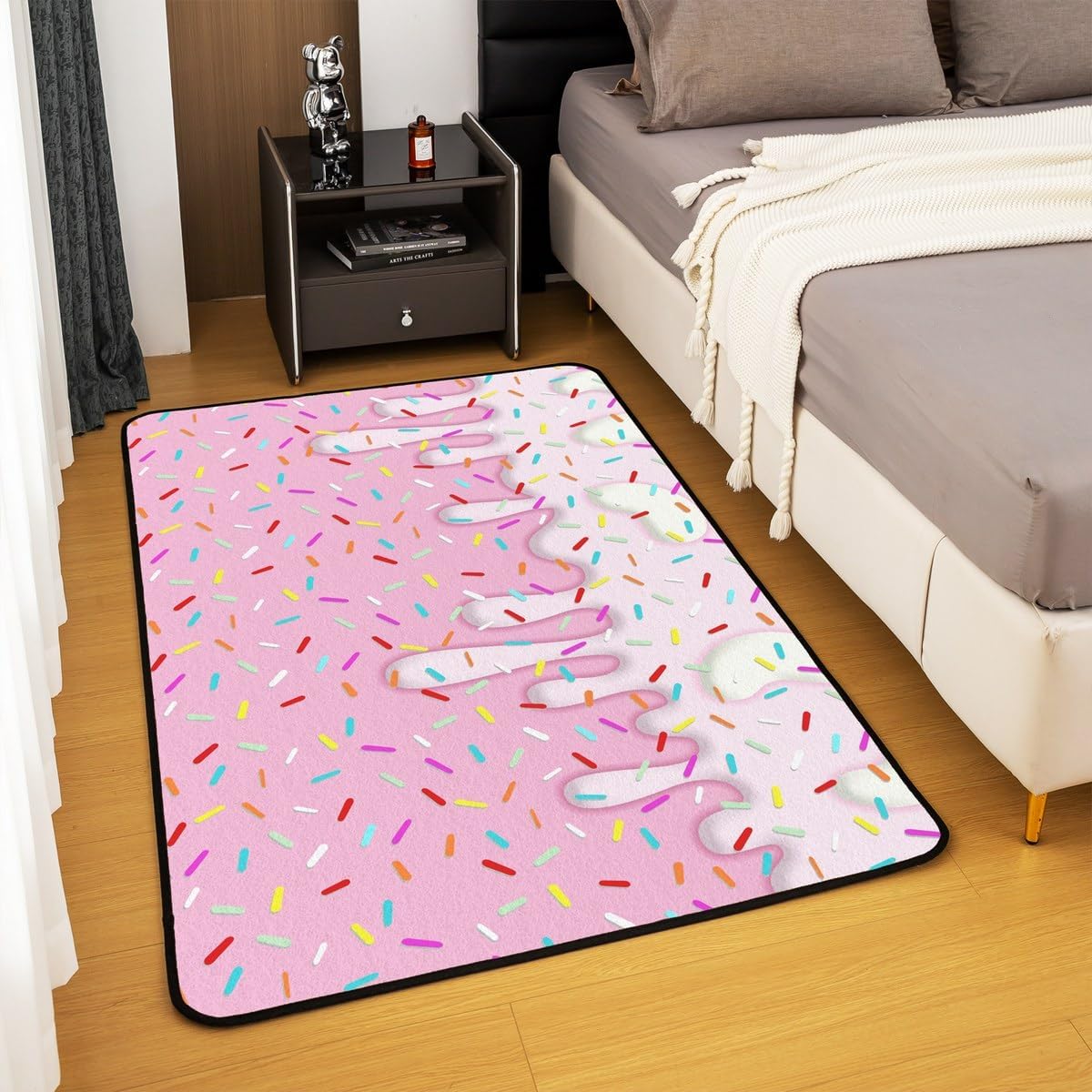 Cartoon Ice Cream Kids Area Rug,Summer Dessert Sweet Indoor Floor Mat Entrance Rug for Girls Boys,Colorful Candy Cute Non Slip Rug,Pink Dreamy Couch Living Room Decor,3'x5'