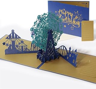 Pop Up Birthday Cards with Pearl Paper for Women, Men, Mom, Dad, Kids, Wife, Husband, Boy, Girl, Daughter, Son, for her, for him, Love Pop Up Card Happy Birthday Popup 3D Ferris Wheel Pop-Up Greeting Cards Fun Birthday Card with Note Tag, Envelope Size 7.4" x 5.4"