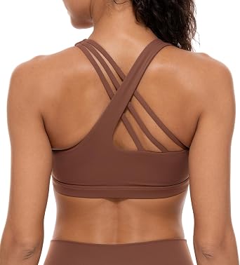 Lavento Womens Active Sculpt U-Neck Sports Bras - Asymmetrical Crisscross Back Padded Workout Yoga Bra