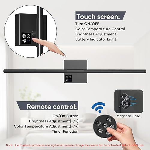 Miniatura 7 de Juego de dos apliques de pared inalámbricos de 31 pulgadas, crea un ambiente de brillo de puesta de sol regulable 2700K a 6000K con batería y
