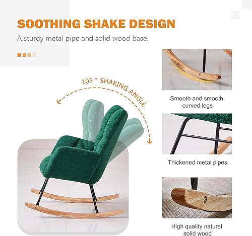 Miniatura 28 de Kiztir Mecedora para guardería, respaldo alto, deslizador de peluche, tapizado, reclinable, moderna mecedora para dormitorio, sala de estar,