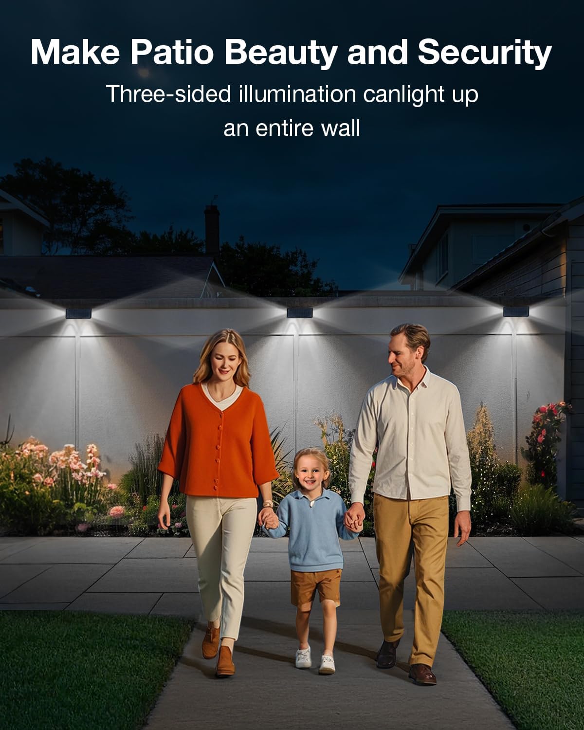 Fence Lights Solar Powered Outdoor Waterproof 3 Sided Wall LED Landscaping 16 Pack for Yard, Deck, Patio, Rail, Garage, Pool, Balcony, Energy Efficient Cool White Safety and Ambiance,Easy Install