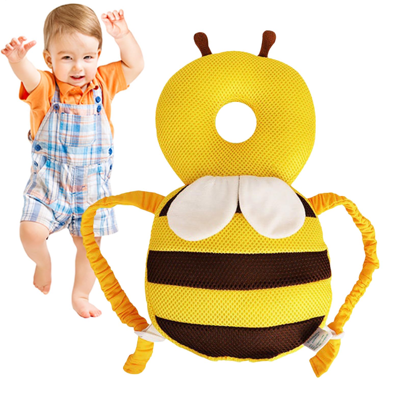 Kasmole Cute and Funny Baby Head Protector, Bee Shape, Yellow, Cotton Head Protector, Multifunctional Soft Breathable Protection Pillow, Adjustable for Learning, Crawling, 5-24 Months Baby