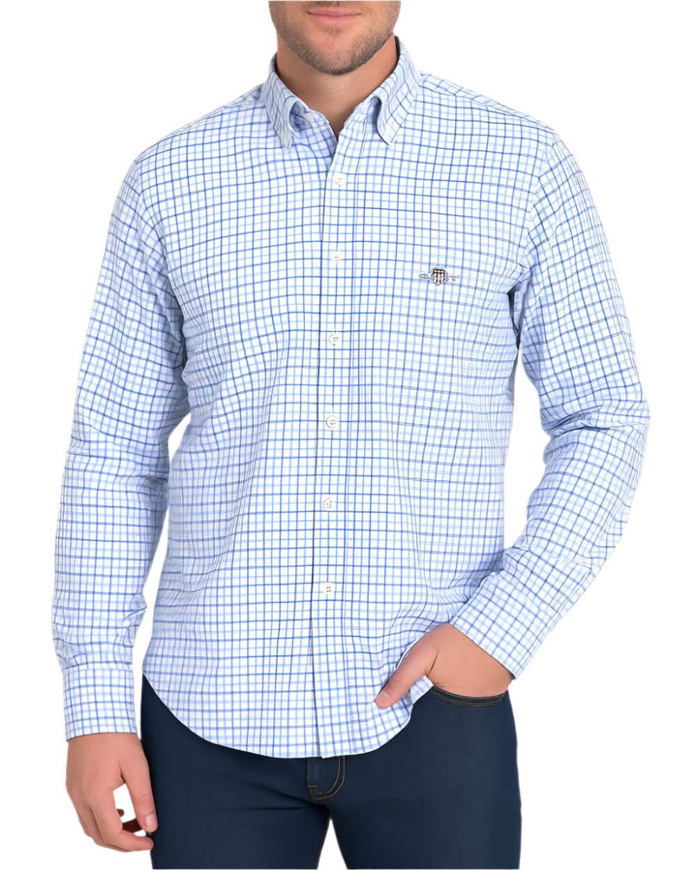GANT REG Classic Poplin Micro Check, Blue, XL
