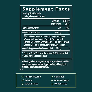Gaia Herbs Microbiome Cleanse - with Black Walnut, Sweet Wormwood, Oregano & Peppermint - Support for a Balanced GI Tract & Digestive Health* - 60 Vegan Liquid Phyto-Capsules (60 Servings)