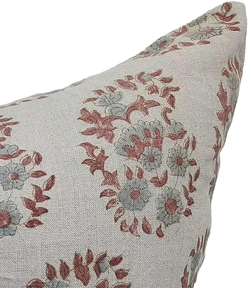 Artistic Handmade Rust Brown Block Print Pure Linen 14x20 Inch Throw Pillowcase Cushion CoverDecorative for Bedroom, Living Room, Sofa & Couch,Outdoor-Anar Kali