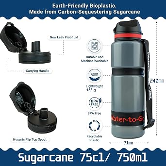 Water-to-Go Eco Active BPA-Free Water Filter Bottle & Purifier, 750ml, Red | Removes 99.99% of viruses, bacteria, parasites, chemicals & microplastics. BPA-free, leakproof - travel, hiking & cycling.