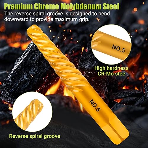 Miniatura 6 de Juego de extractor de tornillos, 14 piezas, juego de brocas para mano izquierda, juego de extractor de tornillos pelados, kit extractor de pernos