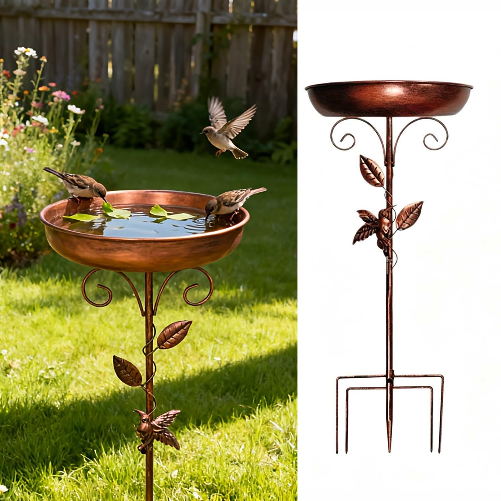 BIAOO Metal Bird Bath for Garden, Vintage Freestanding Birdbath with 5-Pronged Base, 30.31in Detachable Feeder Bowl, Decorative Leaf Stand for Outdoors, Patio, Yard and Lawn