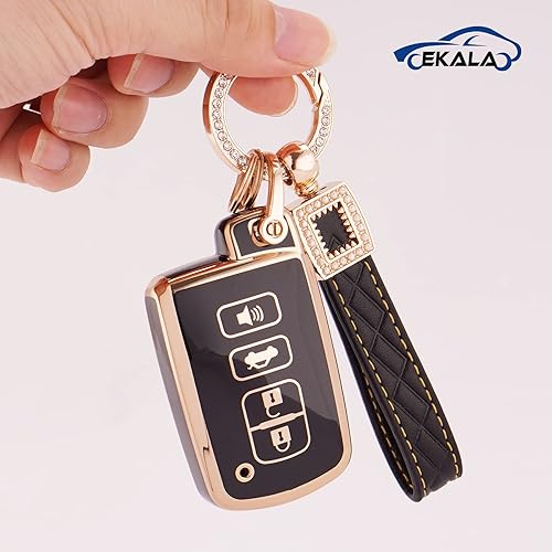 Miniatura 5 de EKALA Funda para llavero Toyota con llavero de cuero, 4 botones, funda de TPU suave para llave de Toyota Camry Avalon Corolla Highlander RAV4