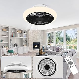 Ceiling Fans with Lights and Remote, Low Profile Bladeless Ceiling Fan with Light, Modern Flush Mount Small Ceiling Fan Dimmable LED Light for Bedroom, Black, 18 Inch