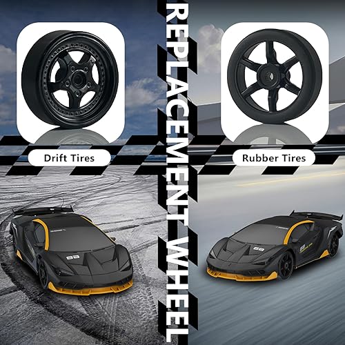 Miniatura 5 de Coche de control remoto RC Drift Car 2.4GHz 124 4WD 15KMH de alta velocidad de carreras de coche deportivo con luces LED, neumático de deriva de